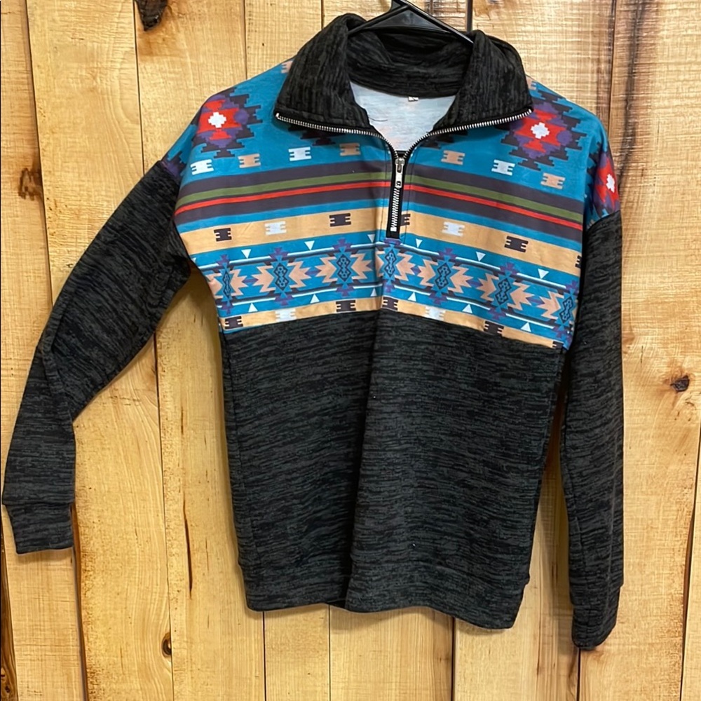Women’s Western Patterned 3/4 Zip Sweater